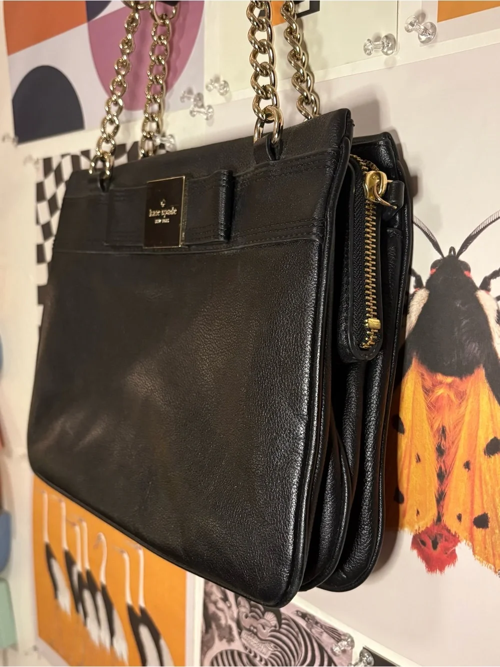 kate spade Black Leather Chain-Handle Shoulder Bag